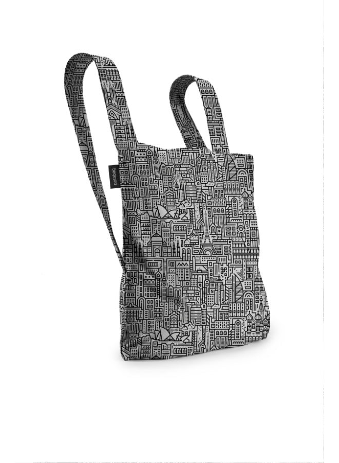 Hello World Bag | Multi-functional Bag, Turns into BackPack, Spacious, Fashionable, Foldable into Pouch, Washable, Eco-Friendly, Holds up to 15kg, for Daily Use, Shopping Bag - Grey/Black