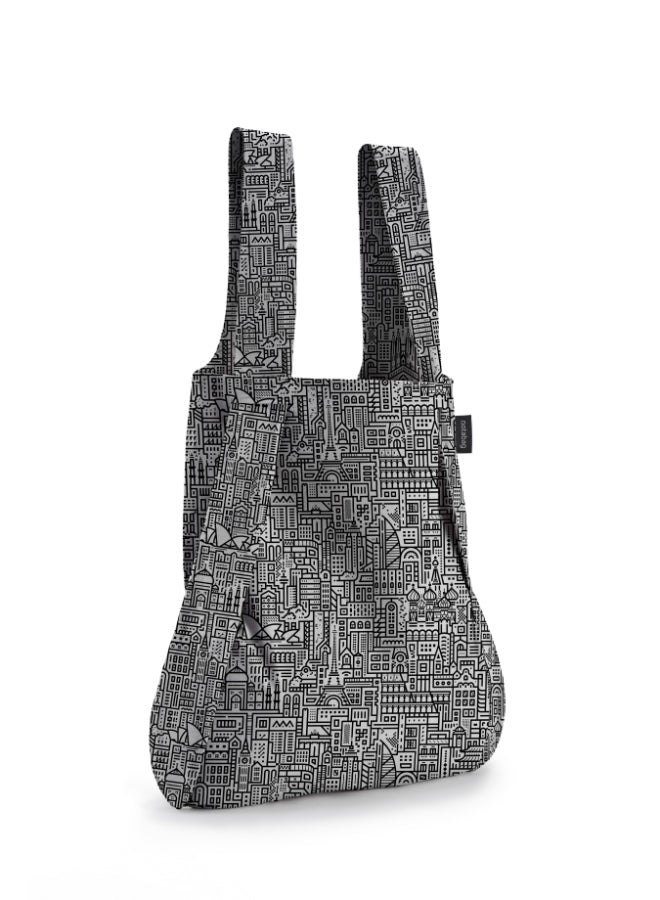 Hello World Bag | Multi-functional Bag, Turns into BackPack, Spacious, Fashionable, Foldable into Pouch, Washable, Eco-Friendly, Holds up to 15kg, for Daily Use, Shopping Bag - Grey/Black