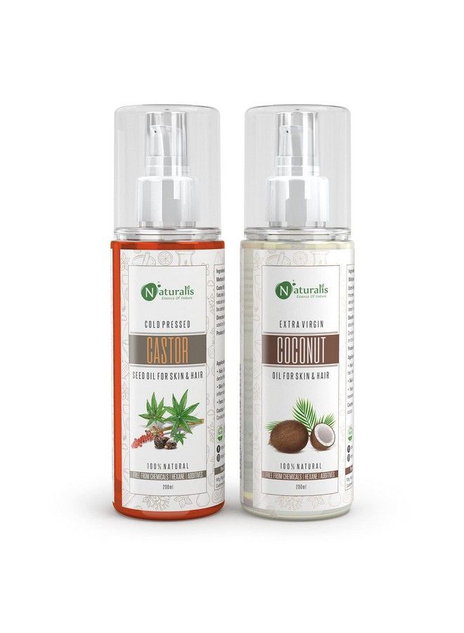 Essence Of Nature Combo Of Castor/Coconut Oil For Skin & Hair (200Ml Each) ; Natural Skin Moisturizer Therapeutic Odorless