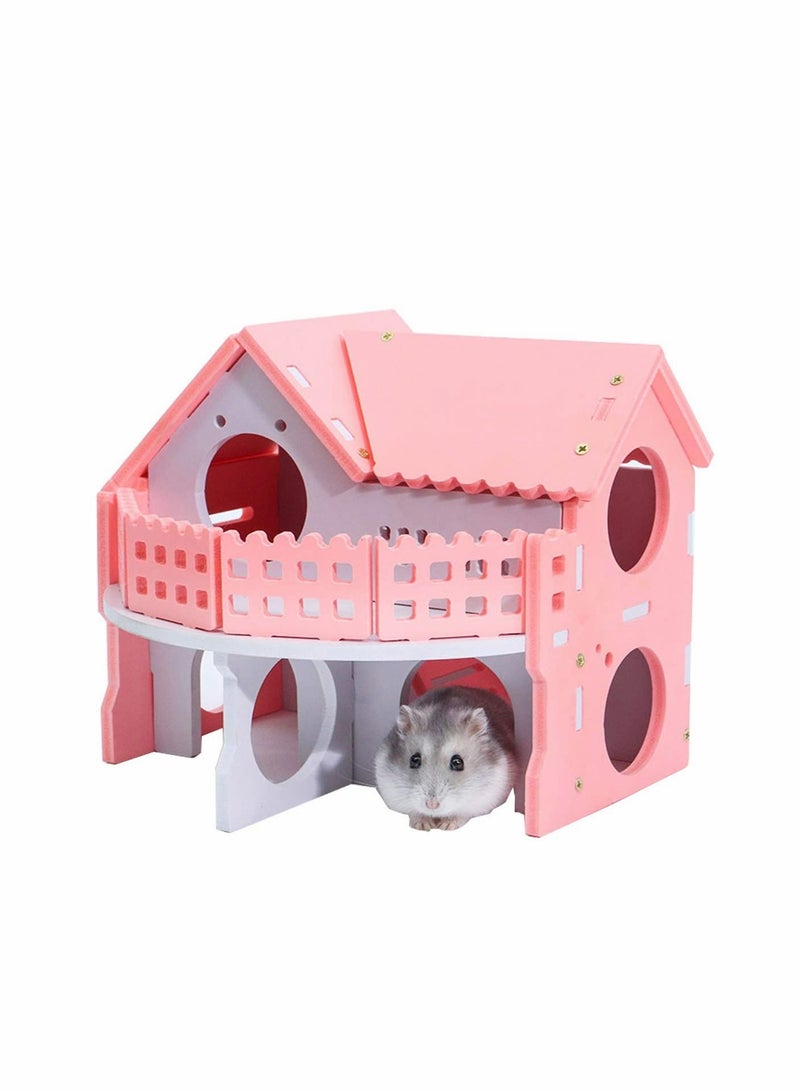 Wooden Hamster House, Pet Small Animal Hideout, Assemble Hut Villa, Cage Habitat Decor Accessories, Play Toys for Dwarf, Hedgehog, Gerbils Mice