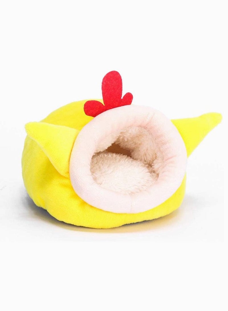 Hamster Cotton Nest, SYOSI Hedgehog Snuggle Sack Rat House Bed, Winter Warm Fleece Small Pet Chinchilla Bed House, Chick Shape Cage Nest 12X10X9CM (Yellow)