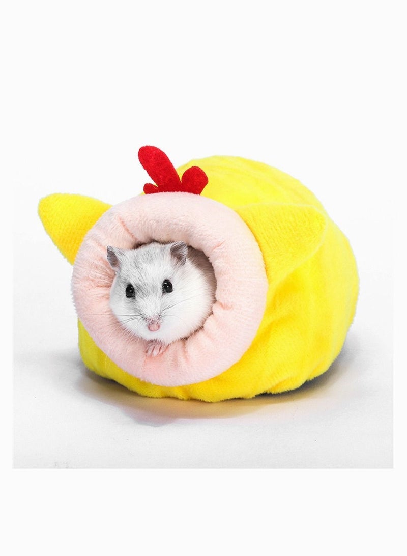Hamster Cotton Nest, SYOSI Hedgehog Snuggle Sack Rat House Bed, Winter Warm Fleece Small Pet Chinchilla Bed House, Chick Shape Cage Nest 12X10X9CM (Yellow)