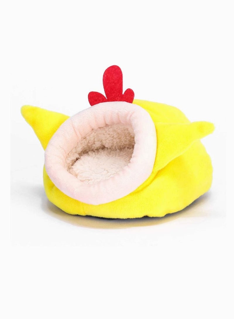 Hamster Cotton Nest, SYOSI Hedgehog Snuggle Sack Rat House Bed, Winter Warm Fleece Small Pet Chinchilla Bed House, Chick Shape Cage Nest 12X10X9CM (Yellow)