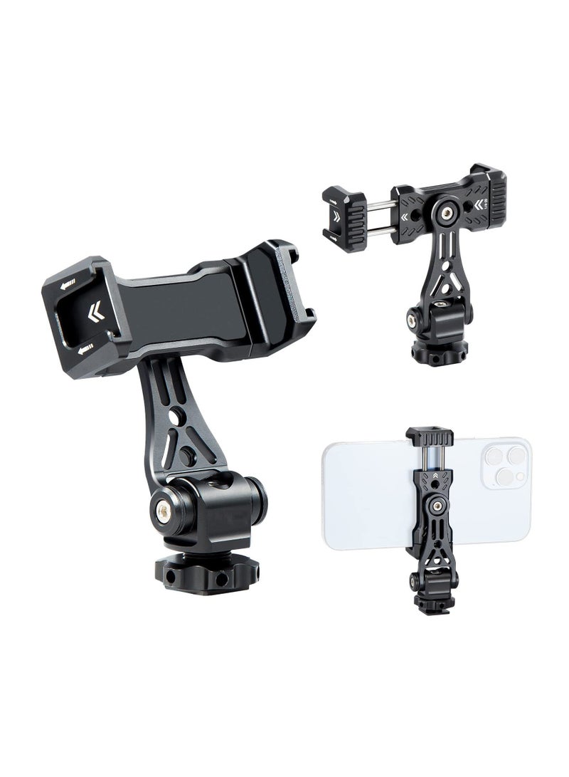 Metal Phone Tripod Mount with Rotating Cold Shoe 360 Rotate and Tilt Angles,Compatible iPhone Samsung Smartphone Holder Adapter, Desktop for Cell Phone,Video Live Streaming Vlogging Rig