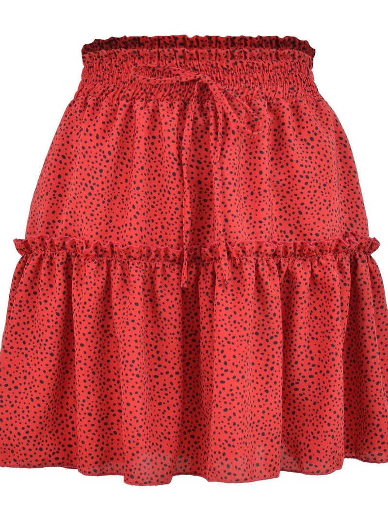 Summer Women's High Waist Short Skirt Pleated Wavy Print Skirt