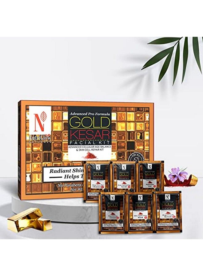 Natural'S Advanced Pro Formula Gold Kesar Facial Kit & Wine Facial Kit For Improves Skin Elasticity Relief From Sunburn Removes Acne & Blackheads 10Gmx6 Each Pack Of 4