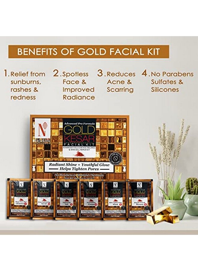 Natural'S Advanced Pro Formula Gold Kesar Facial Kit & Wine Facial Kit For Improves Skin Elasticity Relief From Sunburn Removes Acne & Blackheads 10Gmx6 Each Pack Of 4