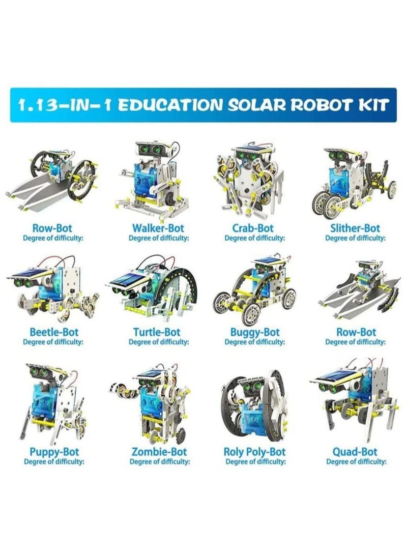 Robot Toys, Solar Toys,13-in-1 Education Toys -190 Pieces DIY Building Science Experiment Kit for Kids, Robotics Creative Puzzle Teens, Powered by The Sun