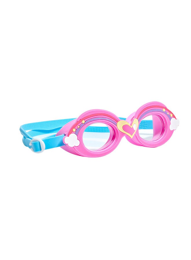 Aqua2ude Hearts and Rainbows Pink Kids Swimming Goggles - Ages 3+ - Anti Fog, No Leak, Non Slip, UV Protection - Hard Travel Case - Lead and Latex Free