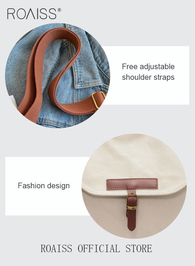 Women's Canvas Bag Large Capacity One Shoulder Messenger Tote Bag Casual Solid Color Versatile Work Commuting for Ladies Girls College Students