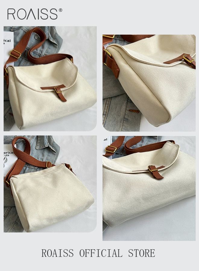 Women's Canvas Bag Large Capacity One Shoulder Messenger Tote Bag Casual Solid Color Versatile Work Commuting for Ladies Girls College Students