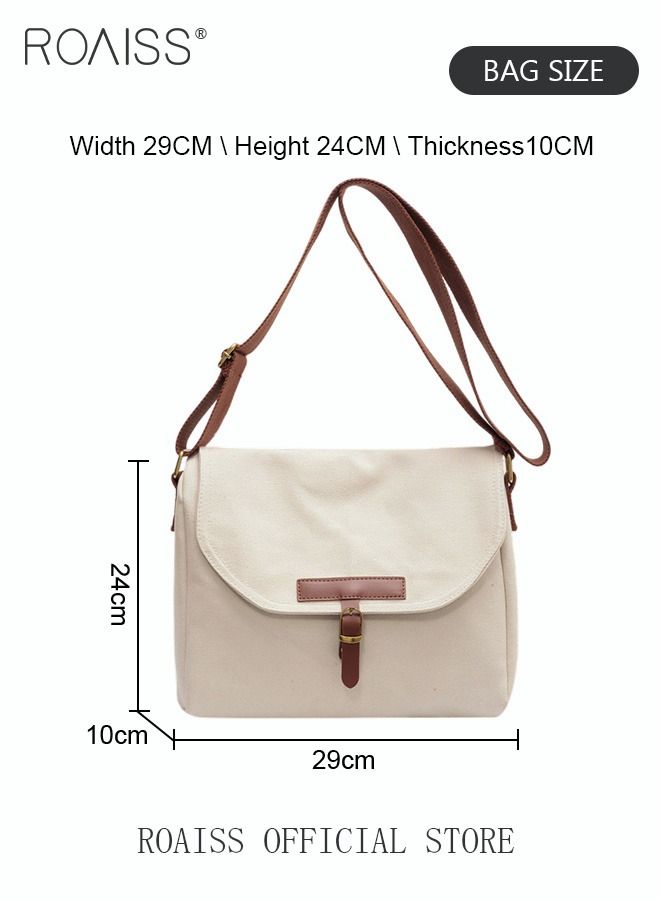 Women's Canvas Bag Large Capacity One Shoulder Messenger Tote Bag Casual Solid Color Versatile Work Commuting for Ladies Girls College Students