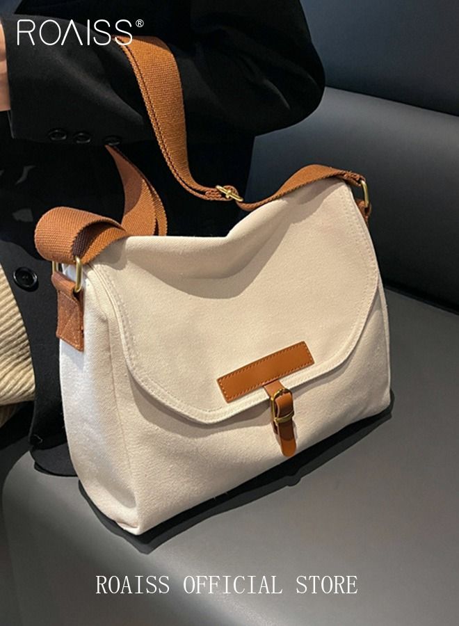 Women's Canvas Bag Large Capacity One Shoulder Messenger Tote Bag Casual Solid Color Versatile Work Commuting for Ladies Girls College Students