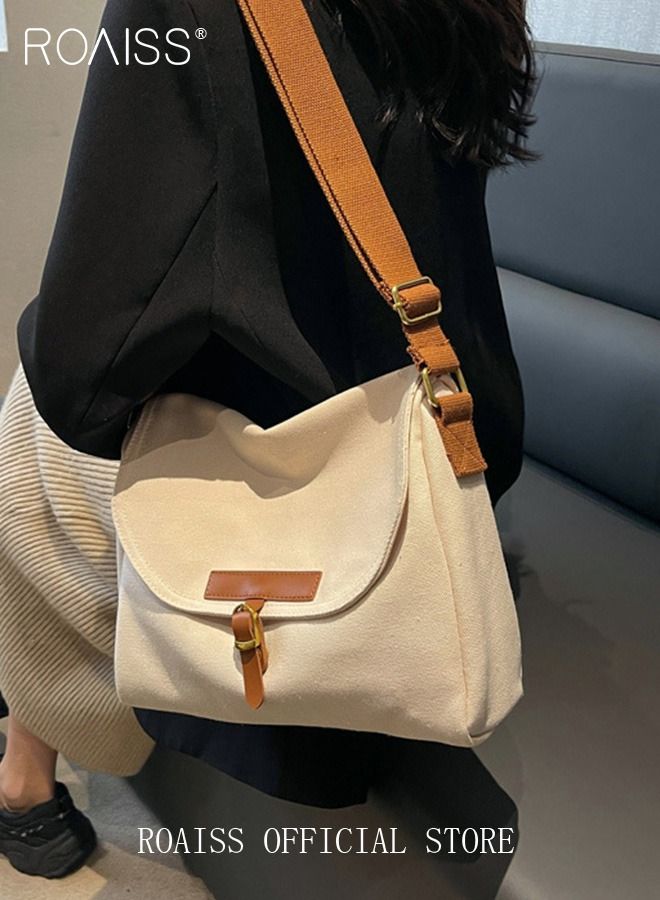 Women's Canvas Bag Large Capacity One Shoulder Messenger Tote Bag Casual Solid Color Versatile Work Commuting for Ladies Girls College Students