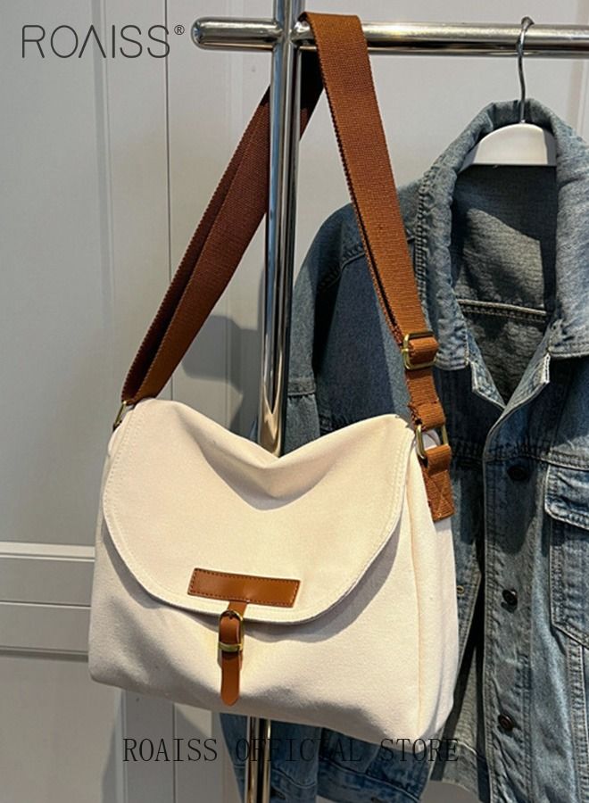 Women's Canvas Bag Large Capacity One Shoulder Messenger Tote Bag Casual Solid Color Versatile Work Commuting for Ladies Girls College Students