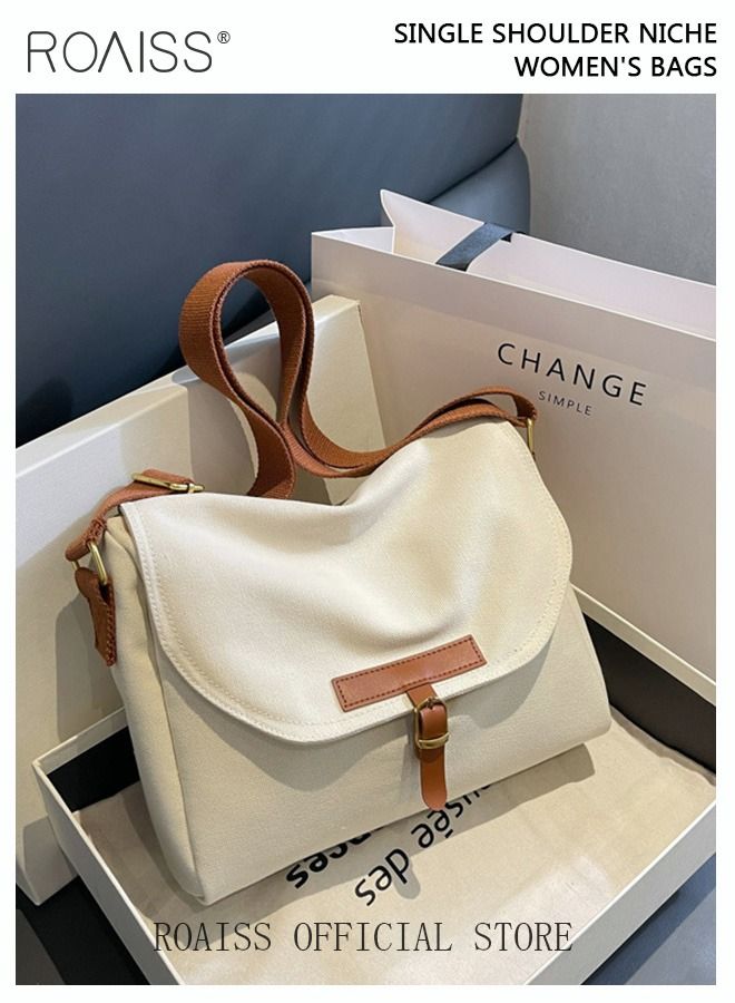 Women's Canvas Bag Large Capacity One Shoulder Messenger Tote Bag Casual Solid Color Versatile Work Commuting for Ladies Girls College Students