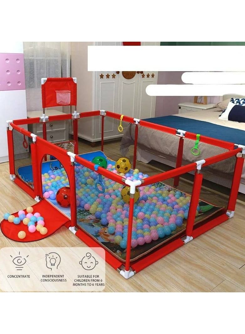 Baby Fencing Baby Play Fence Breathable Mesh with Balls and Mat?- Red, 2 Sizes (Color : B, Size : 128 x 128 x 66 cm), A, 190 x 128 x 66 cm