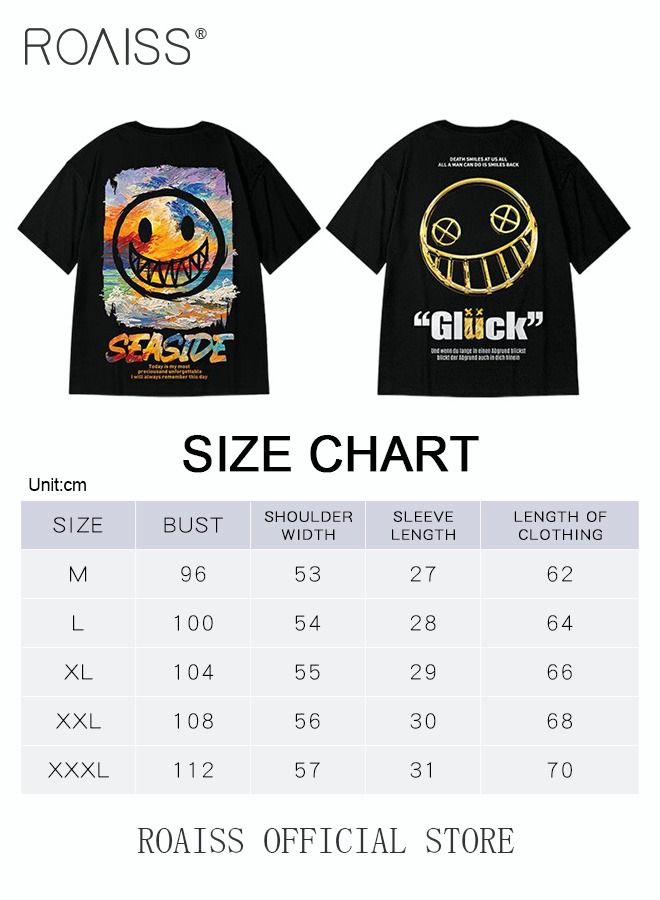 2Pcs Men's T-shirt Loose Version Trendy All-Match Pattern Printing Short Sleeves