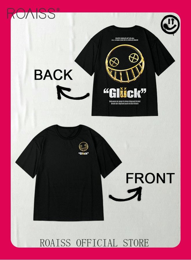 2Pcs Men's T-shirt Loose Version Trendy All-Match Pattern Printing Short Sleeves