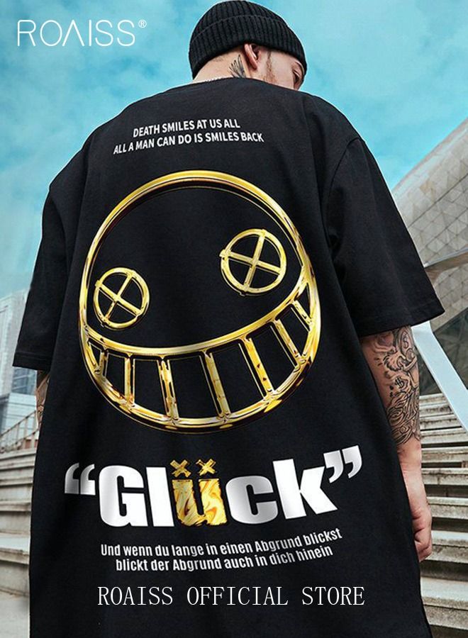 2Pcs Men's T-shirt Loose Version Trendy All-Match Pattern Printing Short Sleeves