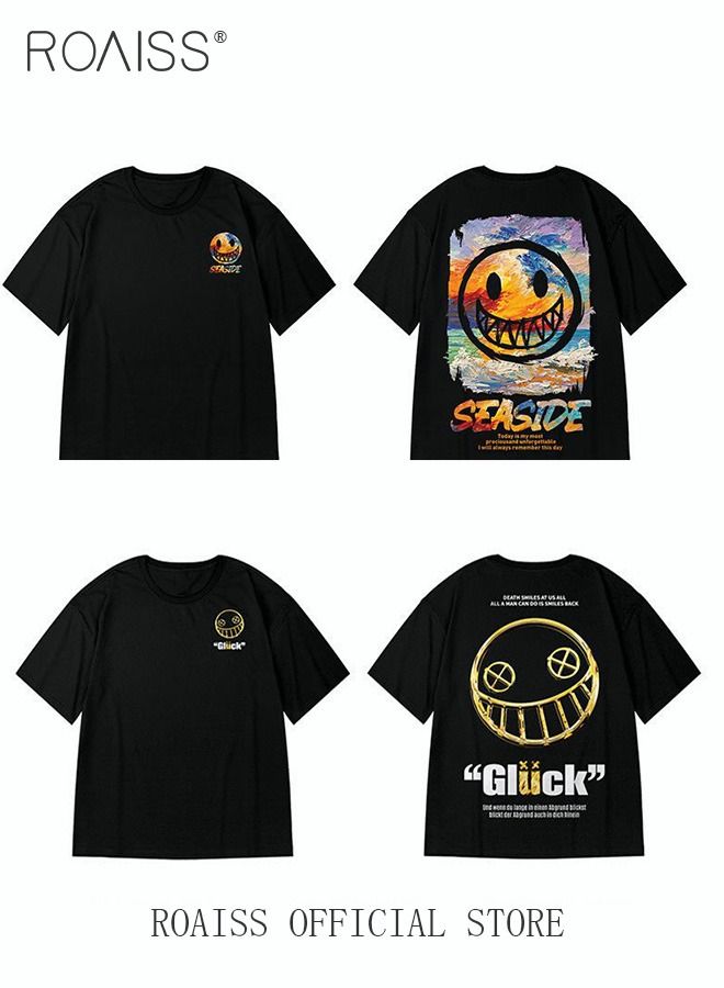 2Pcs Men's T-shirt Loose Version Trendy All-Match Pattern Printing Short Sleeves