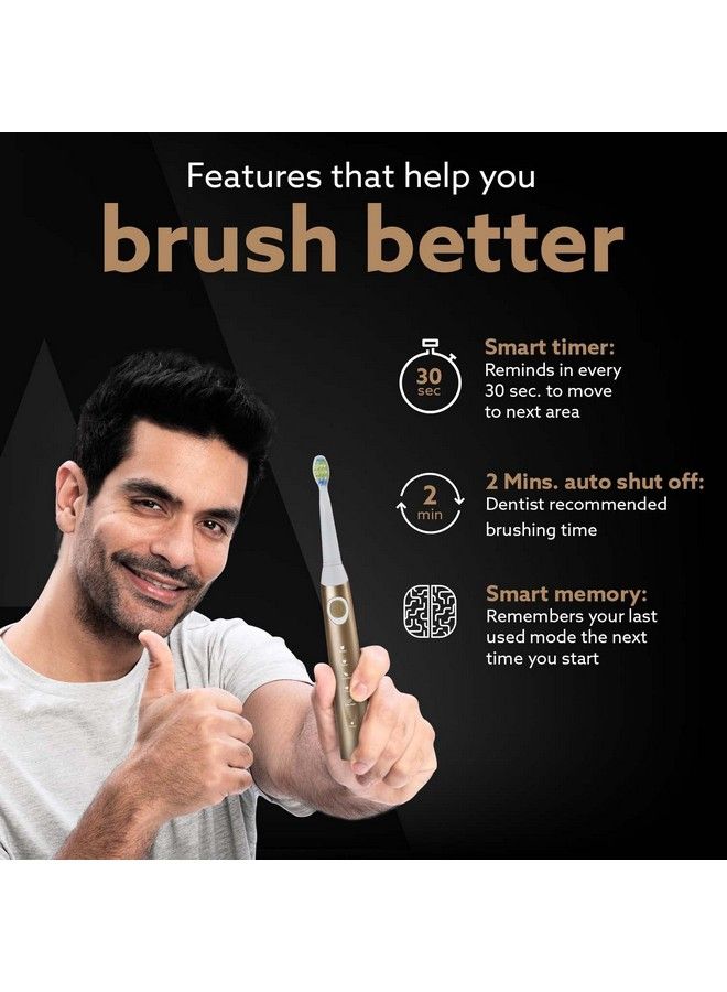 Cosmic Plus Max Sonic Electric Tooth Brush For Adults With 5 Modes7 Brush Heads1 Interdental Headcarry Case And Rechargeable With 4 Hours Charge Lasting Up To 25 Days Power Toothbrushchampagne Gold