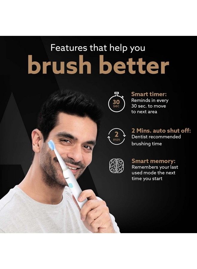 Cosmic Lite Sonic Electric Toothbrush For Adults With 6 Modes 3 Brush Heads 1 Interdental Head And Rechargeable With 3.5 Hours Charge Lasting Up To 25 Days Power Toothbrush (White)