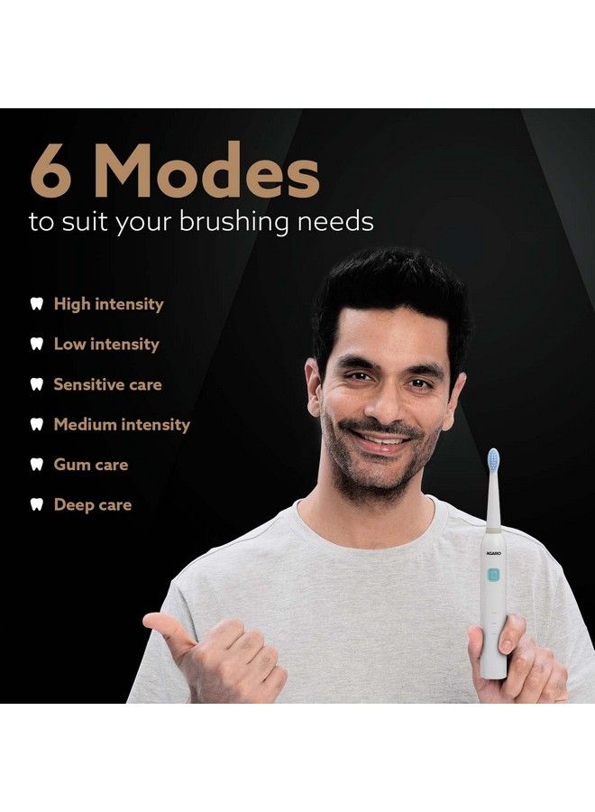 Cosmic Lite Sonic Electric Toothbrush For Adults With 6 Modes 3 Brush Heads 1 Interdental Head And Rechargeable With 3.5 Hours Charge Lasting Up To 25 Days Power Toothbrush (White)