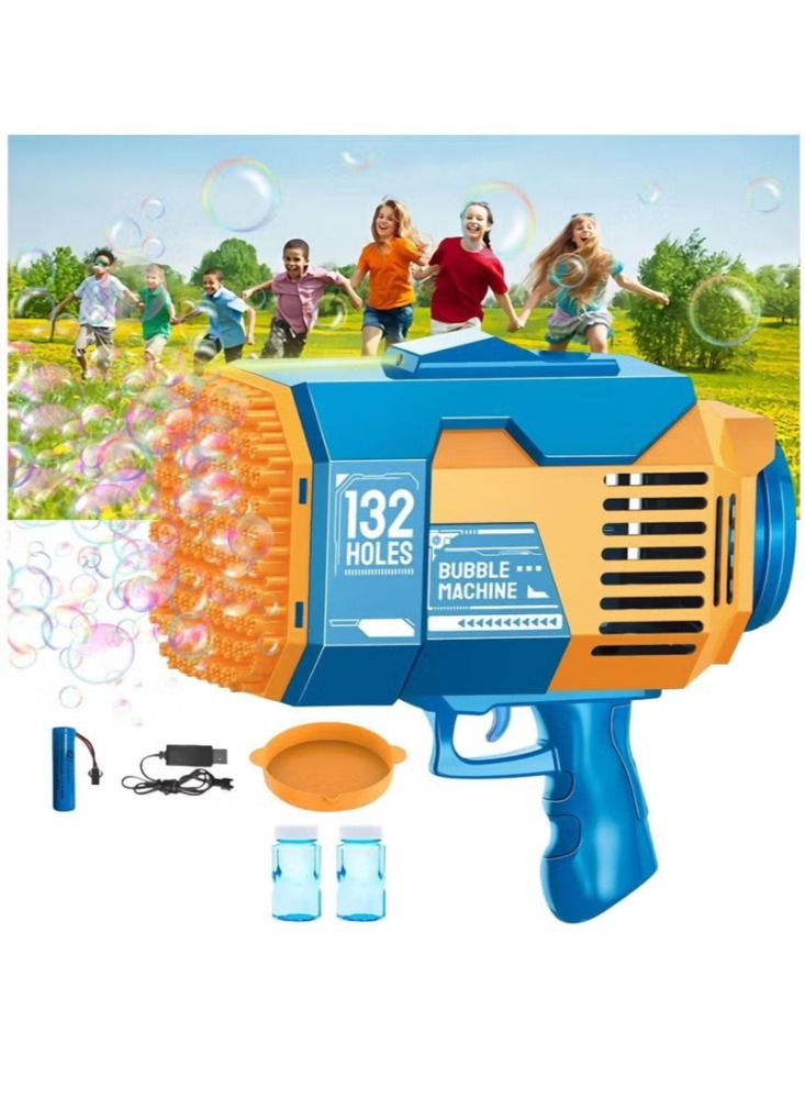 Automatic Bubble Gun 132 Holes with LED Lights Gatling Soap Bubble Gun for Young Adults for Outdoor Party