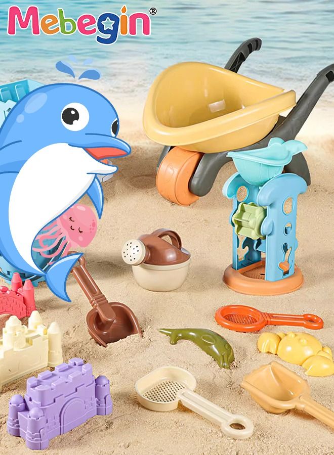 28 Pieces Beach Toys with Sand Bucket Hourglass Dump Truck and Shovels Sand Molds Kids Beach Toys Beach Sand Pails for Beach Travel, Sand Toys Outdoor Tool Kit for Kids for Kids and Toddlers