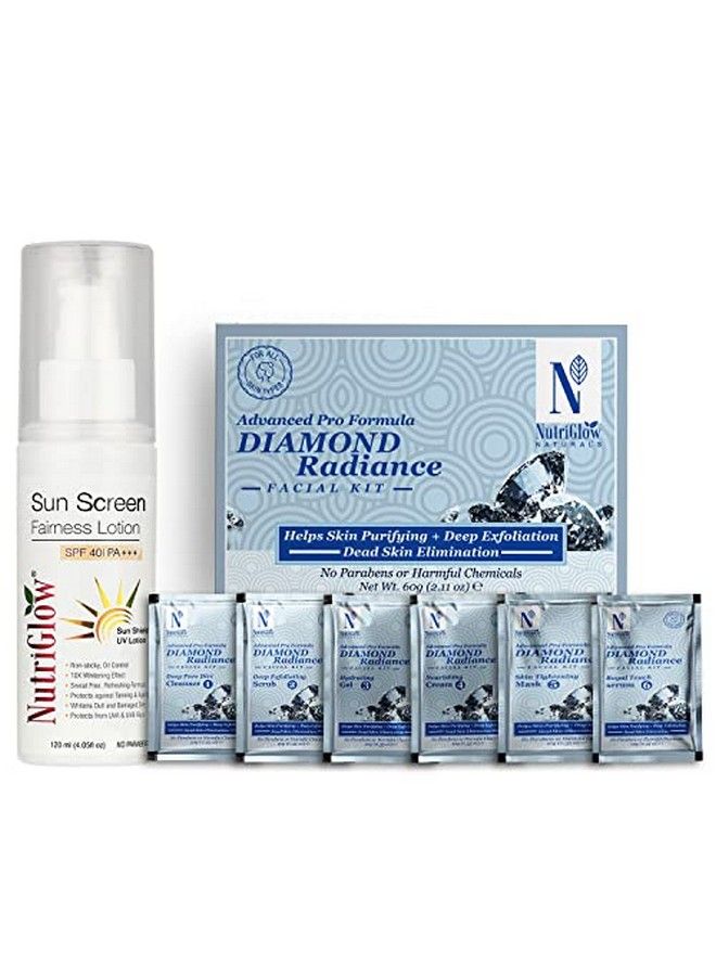 Natural'S Advanced Pro Formula Diamond Radiance Facial Kit (60Gm) & Sunscreen Fairness Lotion Spf 40 (120Ml) For Brighten Up Dull Skin Tan Free Skin Combo Pack Of 2