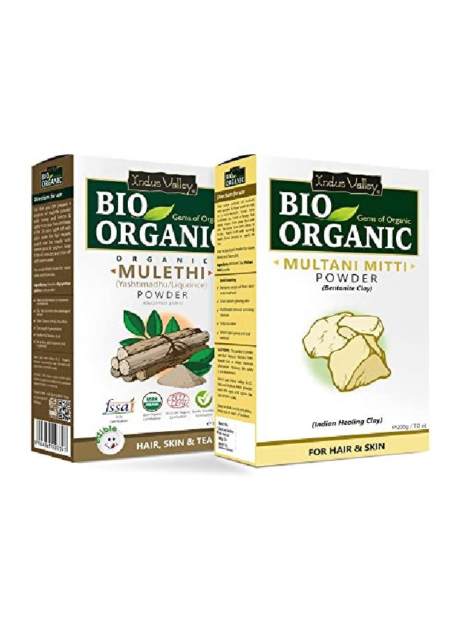 Bio Organic Multani Mitti Powder | Healing Clay | Bentonite Clay + Mulethi Powder | Yashimadhu | Liquorice | Glycyrrhiza Glabra (200G + 100G =300G)