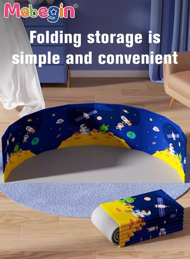 Kids Round Ball Pit, Foldable Pool Set with 11 Pieces Fishing Toy, Creeping Mat and 1 Storage Bag, Portable Pet Pool with Space-themed Patterns, Easy to Storage and Carry, Space for Kids and Pets to Play, 100*35cm