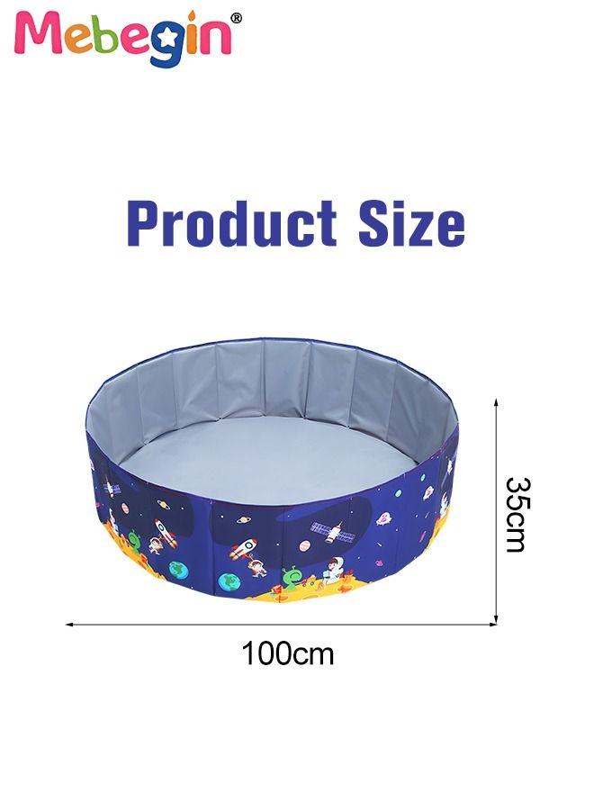Kids Round Ball Pit, Foldable Pool Set with 11 Pieces Fishing Toy, Creeping Mat and 1 Storage Bag, Portable Pet Pool with Space-themed Patterns, Easy to Storage and Carry, Space for Kids and Pets to Play, 100*35cm
