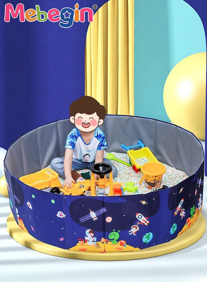 Kids Round Ball Pit, Foldable Pool Set with 11 Pieces Fishing Toy, Creeping Mat and 1 Storage Bag, Portable Pet Pool with Space-themed Patterns, Easy to Storage and Carry, Space for Kids and Pets to Play, 100*35cm