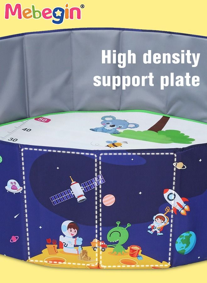 Kids Round Ball Pit, Foldable Pool Set with 11 Pieces Fishing Toy, Creeping Mat and 1 Storage Bag, Portable Pet Pool with Space-themed Patterns, Easy to Storage and Carry, Space for Kids and Pets to Play, 100*35cm
