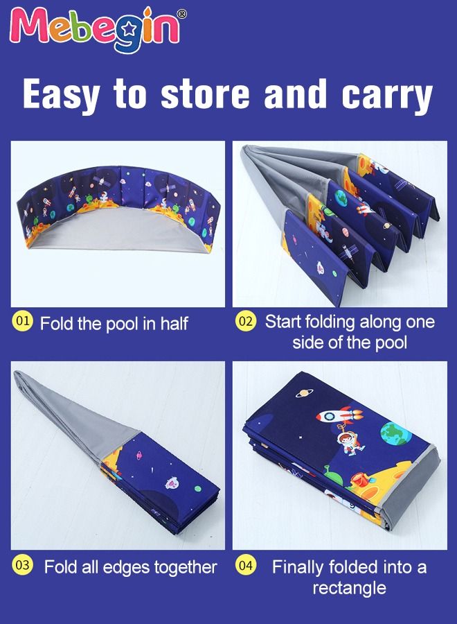Kids Round Ball Pit, Foldable Pool Set with 11 Pieces Fishing Toy, Creeping Mat and 1 Storage Bag, Portable Pet Pool with Space-themed Patterns, Easy to Storage and Carry, Space for Kids and Pets to Play, 100*35cm