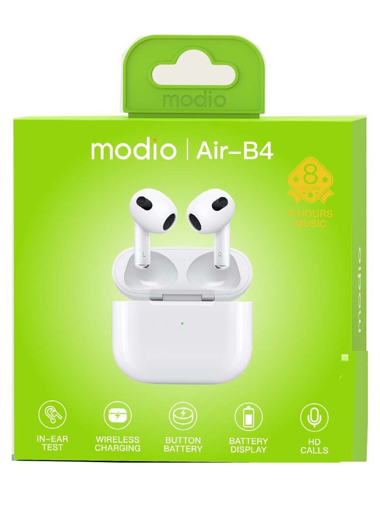 Modio Air-B4 Wireless Bluetooth Earbuds With High Definition Audio Quality and Multi Functional Touch Control Compatible With all Android Devices