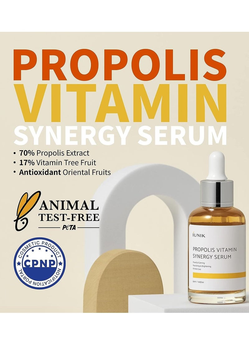 Propolis 70% Vitamins 17% Synergy Serum, Centella Fruits Extract Calming Soothing Deep Nourishing Dry Damaged Dull Spot Hyperpigmentation Sensitive Acne-prone Skin No Pore Clogging Korean Skinca
