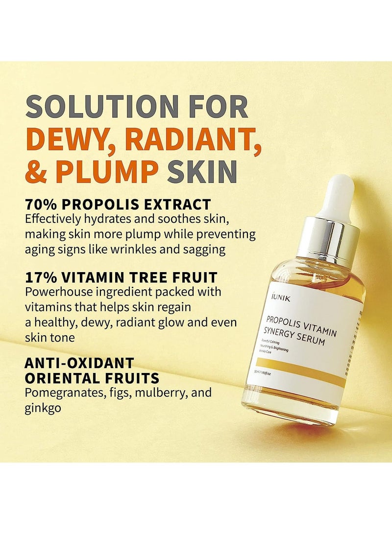 Propolis 70% Vitamins 17% Synergy Serum, Centella Fruits Extract Calming Soothing Deep Nourishing Dry Damaged Dull Spot Hyperpigmentation Sensitive Acne-prone Skin No Pore Clogging Korean Skinca