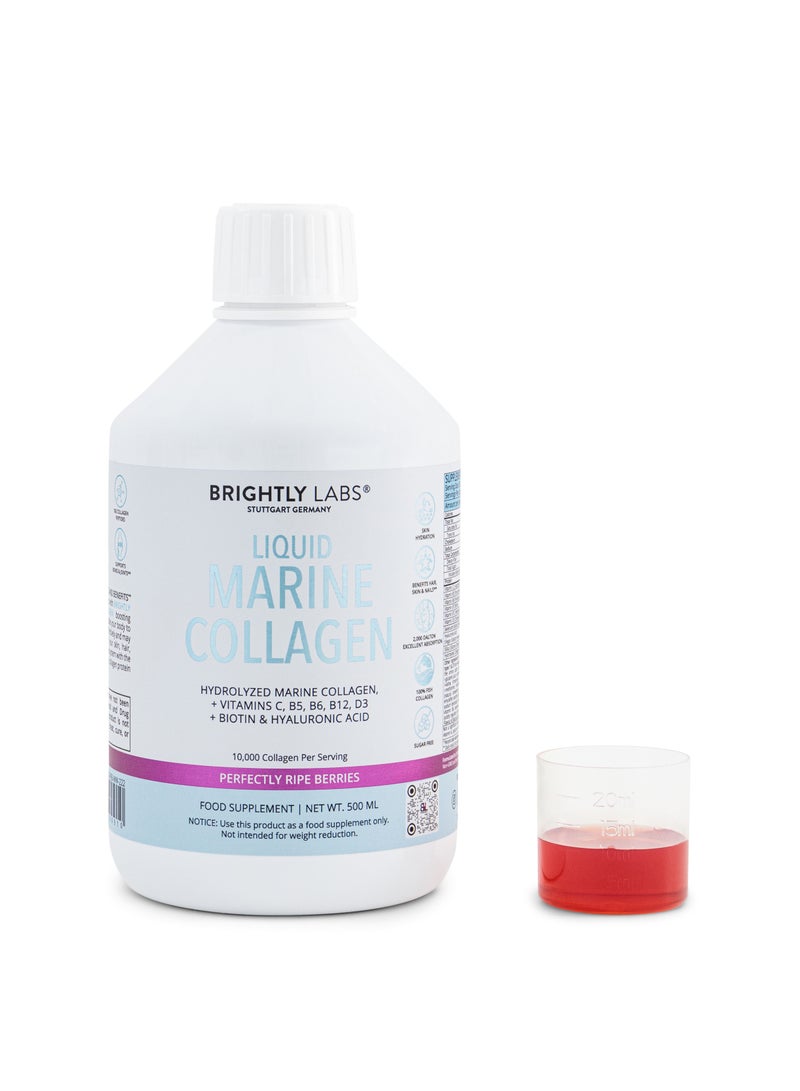 Liquid Marine Collagen, Hydrolyzed Collagen Peptides + Vitamin C, Hyaluronic Acid, 10G Collagen Per Serving, Perfectly Ripe Berries, Sugar Free, 500Ml, 16.9Oz