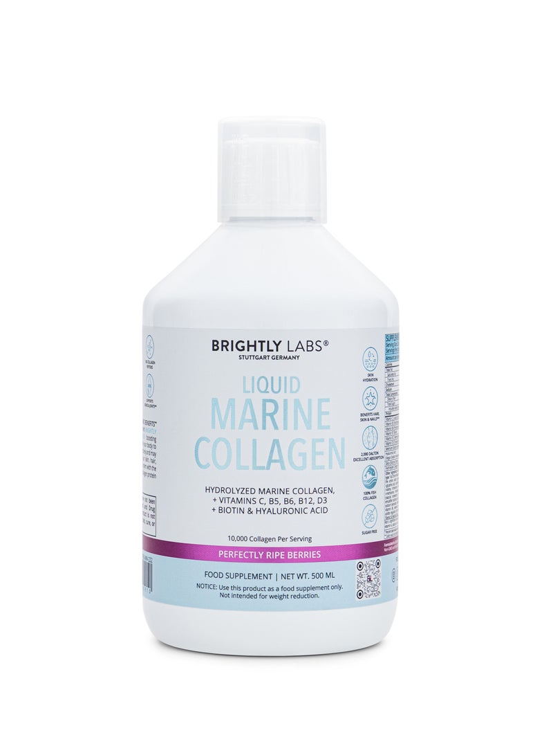 Liquid Marine Collagen, Hydrolyzed Collagen Peptides + Vitamin C, Hyaluronic Acid, 10G Collagen Per Serving, Perfectly Ripe Berries, Sugar Free, 500Ml, 16.9Oz