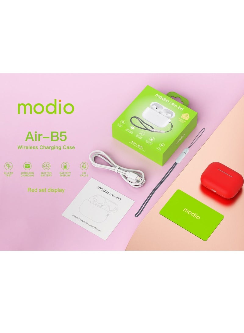 Modio Air-B5 In-Ear Wireless Bluetooth Earbuds With Volume Control and HD Microphone Compatible With All iOS Devices