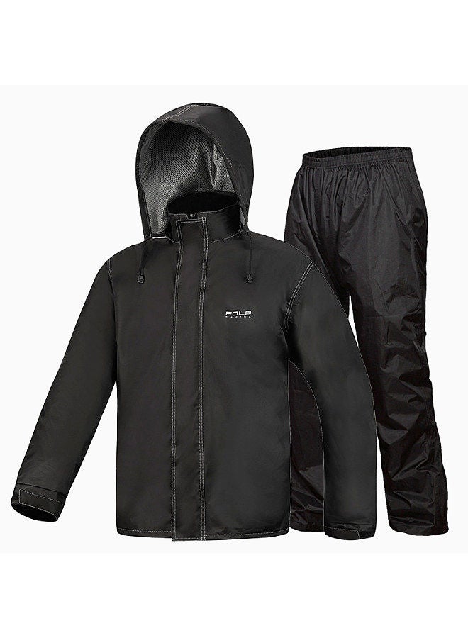 Rain Suit Waterproof Cycling Rain Cover Jacket & Trousers Unisex Hiking Raincoat Pants Rainwear for Motorcycle Fishing Black Size XXL