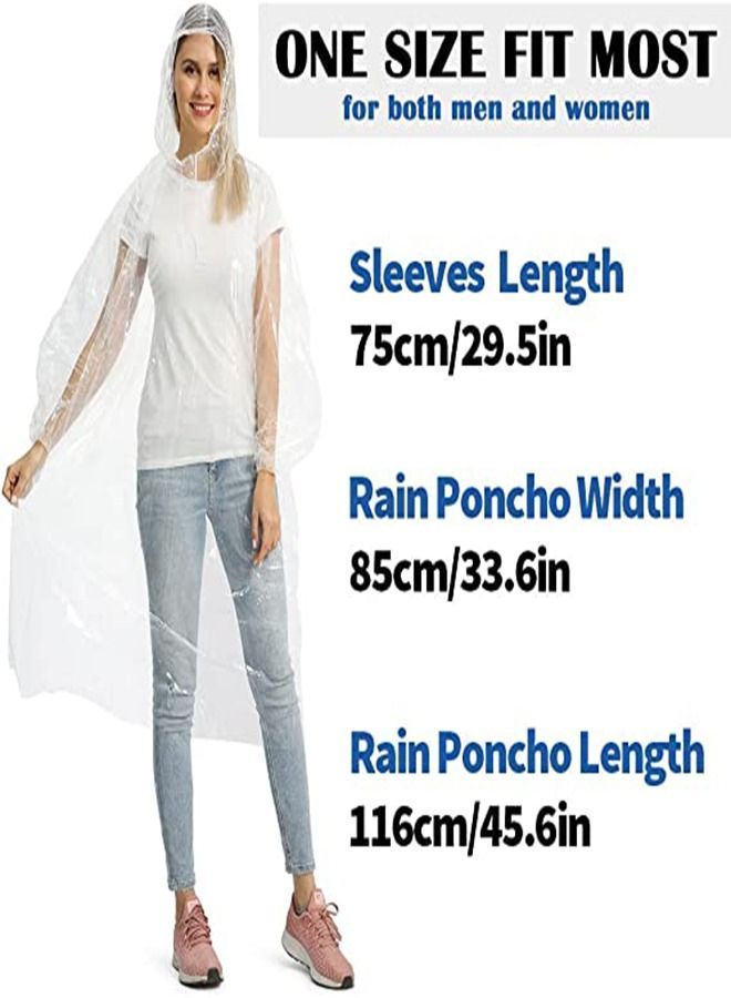 Disposable Rain Ponchos for Adult, 5Pcs Clear Coat Jacket with Drawstring Hood and Elastic Sleeve Women Men, Travel Outdoor Amusement Park Hiking Emergency Poncho (White)