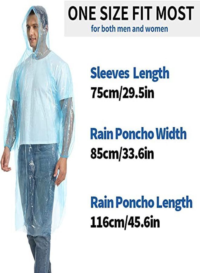 Disposable Rain Ponchos for Adult, 5Pcs Clear Coat Jacket with Drawstring Hood and Elastic Sleeve Women Men, Travel Outdoor Amusement Park Hiking Emergency Poncho (Blue)