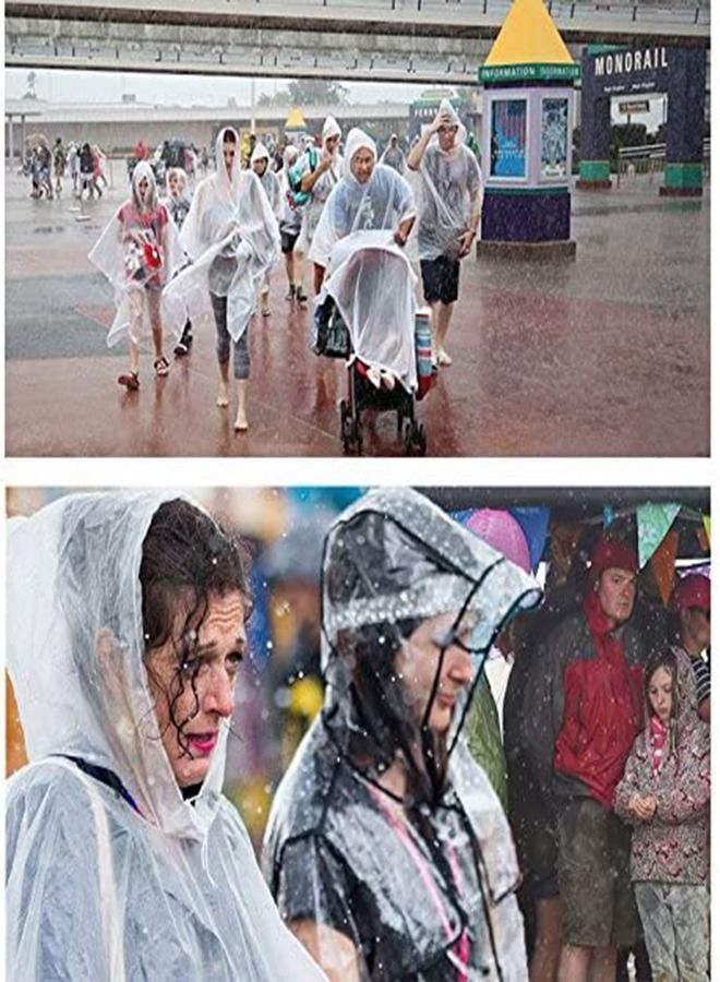 Disposable Rain Ponchos for Adult, 5Pcs Clear Coat Jacket with Drawstring Hood and Elastic Sleeve Women Men, Travel Outdoor Amusement Park Hiking Emergency Poncho (Blue)