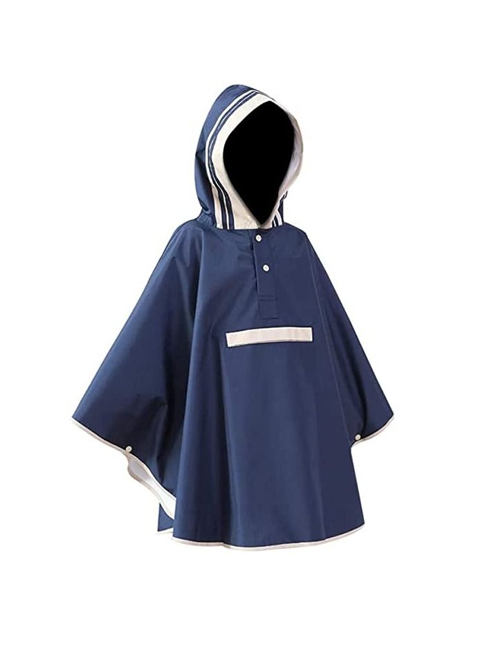 Rain Poncho, Kid Raincoat Baby Hooded Waterproof Rain Jacket Waterproof Kids Raincoat - Lightweight Reusable Hooded Rainwear for Kids (Navy Blue)