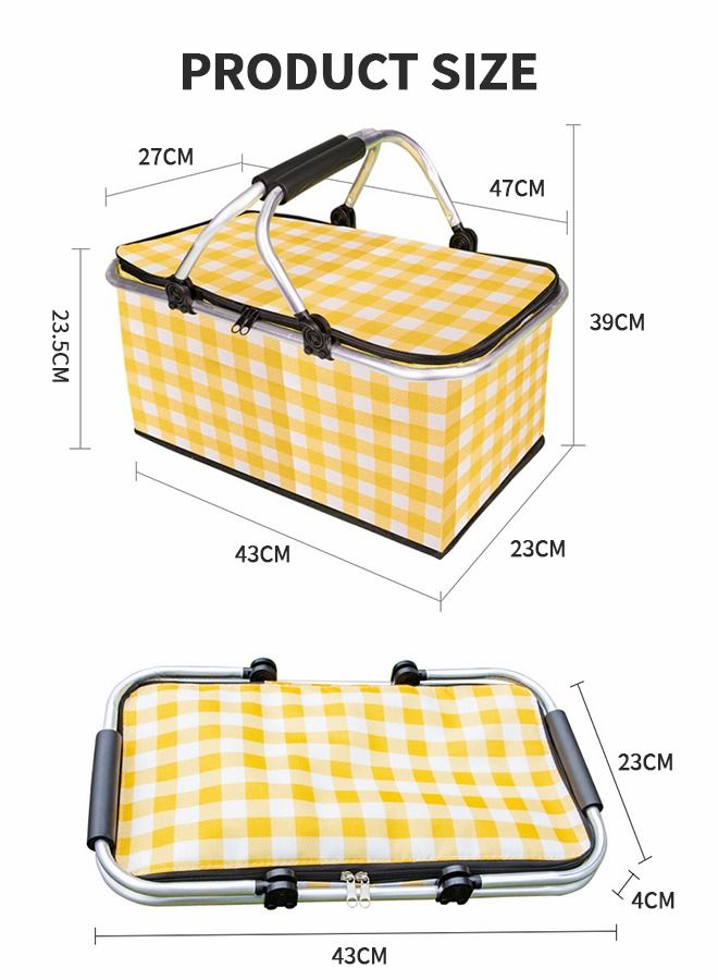 30L Large Picnic Basket Shopping Travel Camping Grocery Bags,Insulated Picnic Basket,Leak-Proof Collapsible Cooler Bag,Grocery Basket with Lid and 2 Sturdy Handles,Camping Supplies