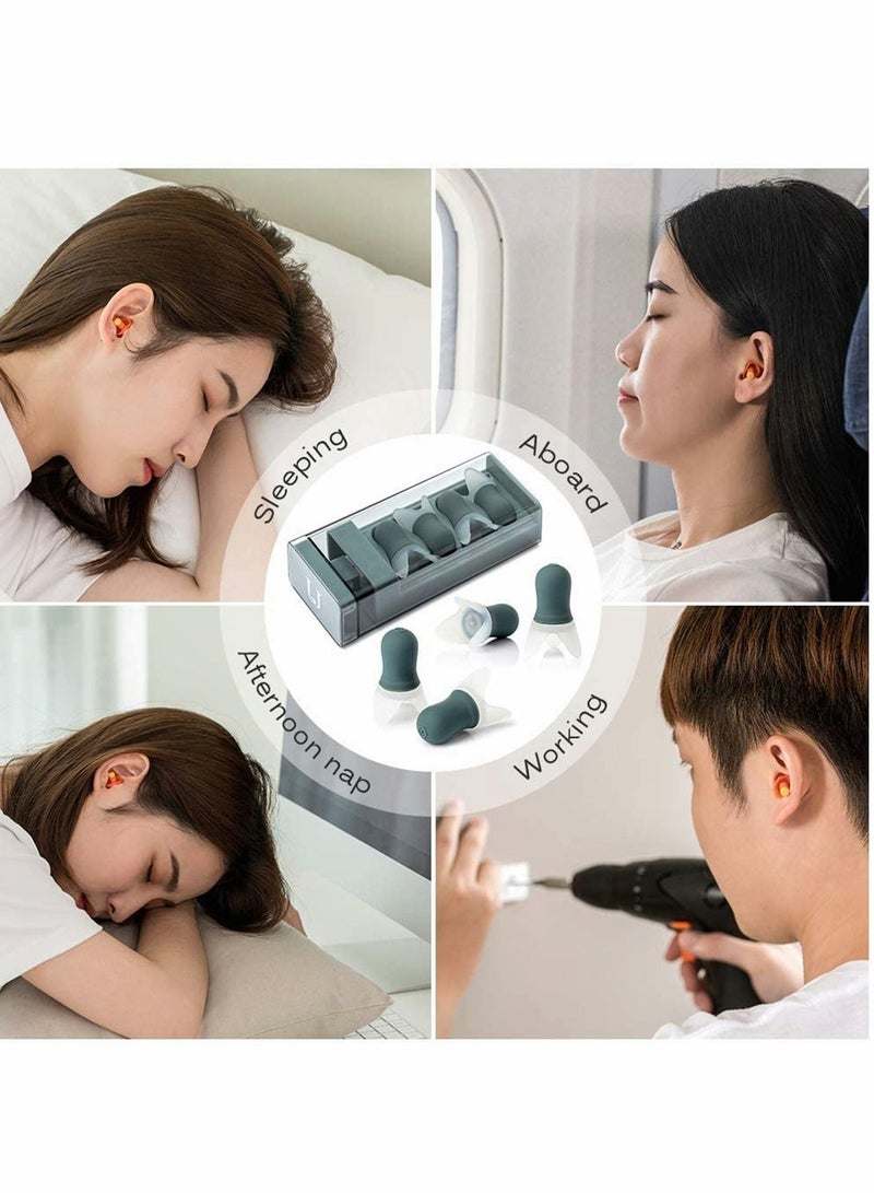 Noise Cancelling Ear Plugs, Reusable with Storage Case for Sleeping Snoring, Swimming, Flight Business Trip, 8 Pcs